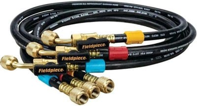 Fieldpiece HVAC Charging Hose Set – 3 Color Refrigerant Charging Hoses with Brass Fittings for R410A, R22, R134A, R404A, R32 HVAC Service