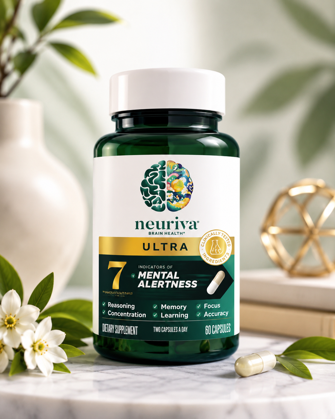 Neuriva Ultra Brain Health Supplement – Mental Alertness, Memory, Focus & Concentration – 60 Capsules